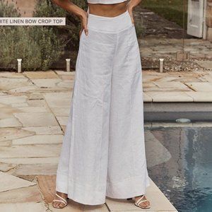 AISLE WHITE LINEN WIDE LEG PANT - 2